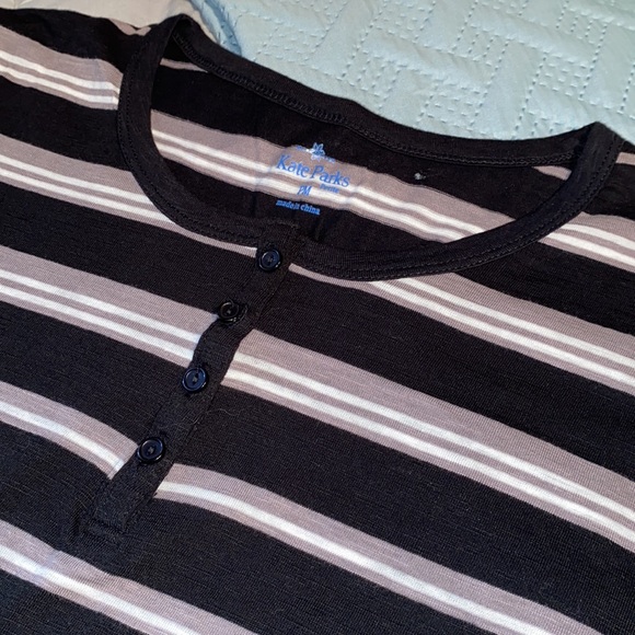 Kate Parks Petite long sleeve casual tee gathered sleeves stripes black PM NWT - Picture 10 of 12